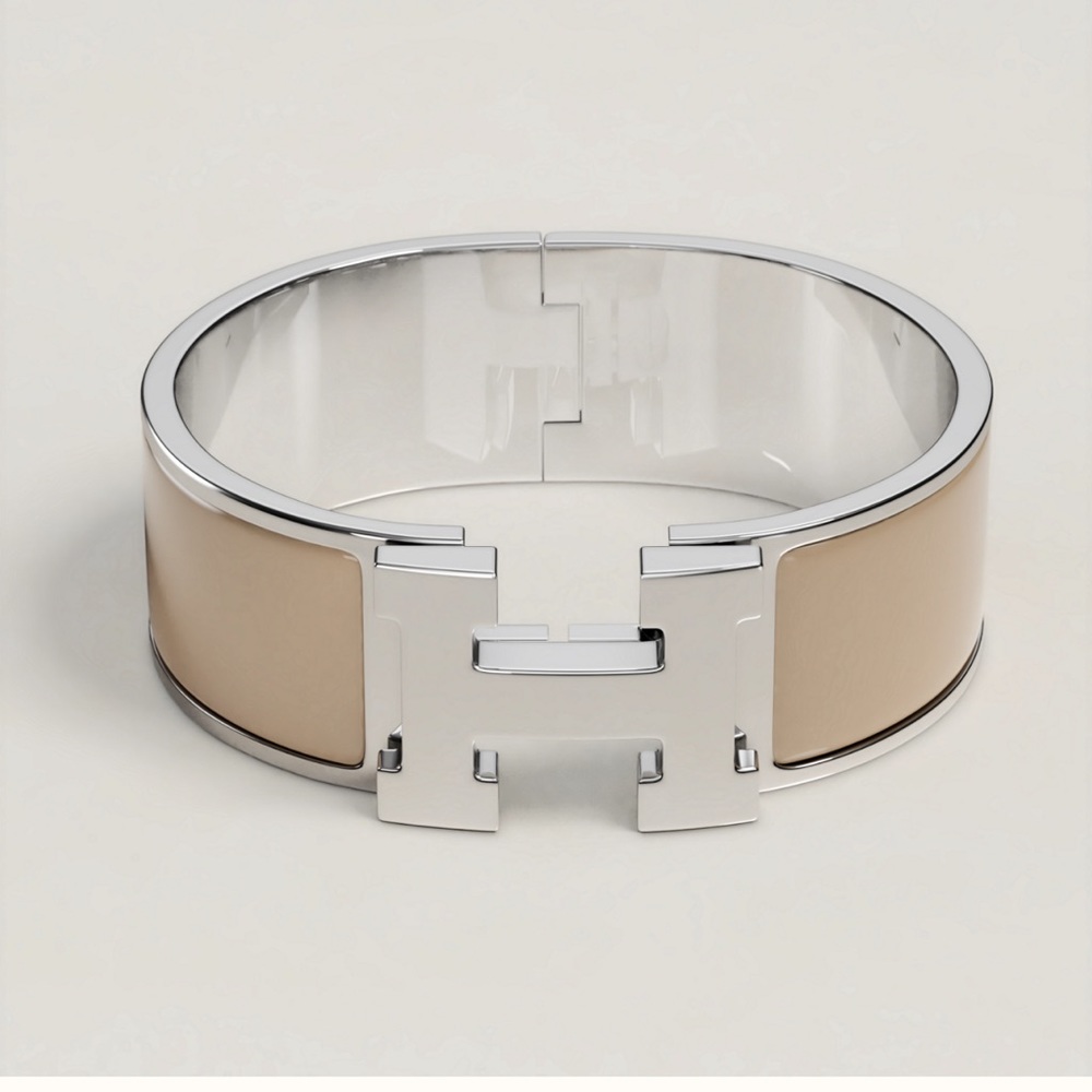 Hermes Clic Clac H bracelet - taupe enamel with silver hardware